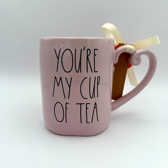 NWT Rae Dunn “You’re My Cup Of Tea” Mug Ceramic Heart-shaped Handle Pink 18 oz - Picture 1 of 6